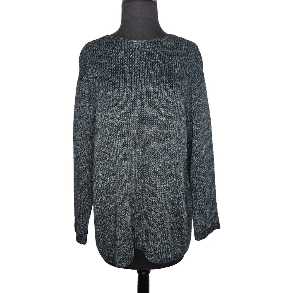 ANN MCKENNA Vtg Knit Sweater Womens Large Green Silk Blend Pullover Back Button